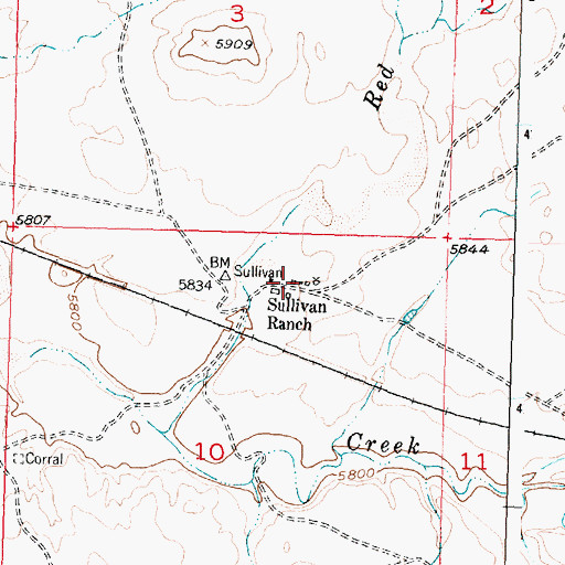 Topographic Map of Sullivan Ranch, WY