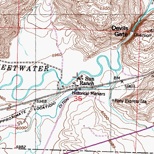 Topographic Map of Sun Ranch, WY