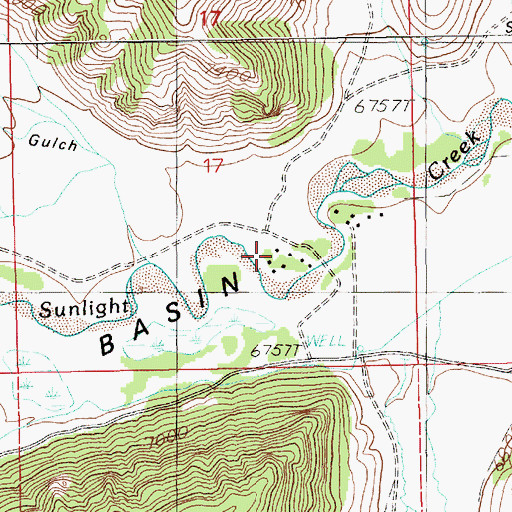 Topographic Map of Sunlight Ranch, WY