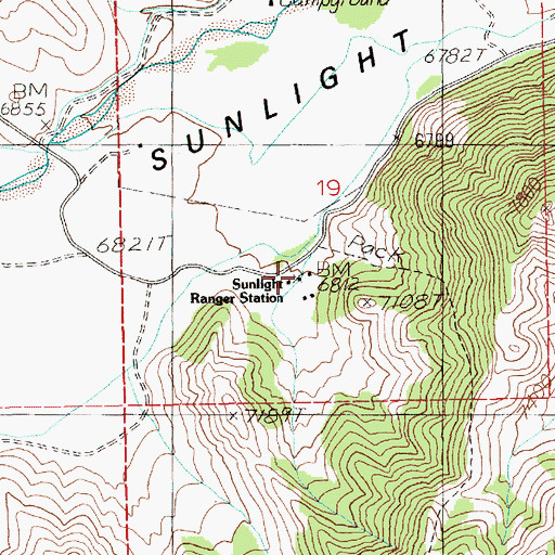 Topographic Map of Sunlight Ranger Station, WY