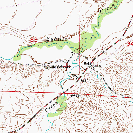 Topographic Map of Sybille School, WY