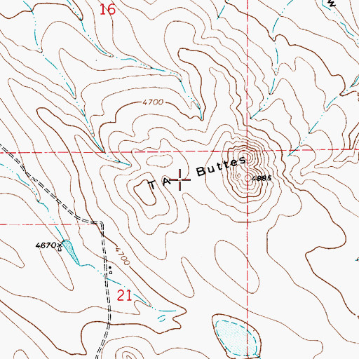 Topographic Map of T A Buttes, WY