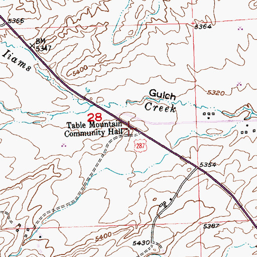 Topographic Map of Table Mountain Community Hall, WY