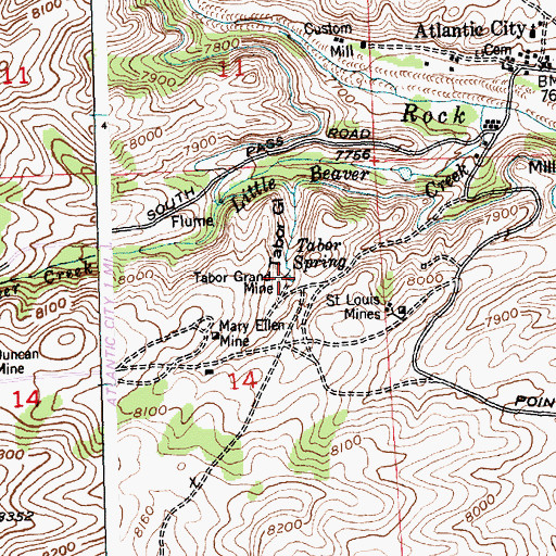 Topographic Map of Tabor Spring, WY