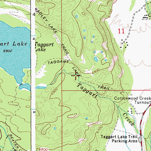 Topographic Map of Taggart Lake Trail, WY