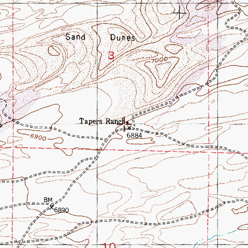 Topographic Map of Tapers Ranch, WY