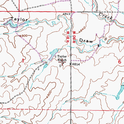 Topographic Map of Taylor Ranch, WY