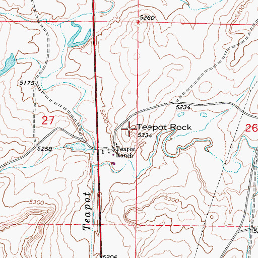 Topographic Map of Teapot Rock, WY