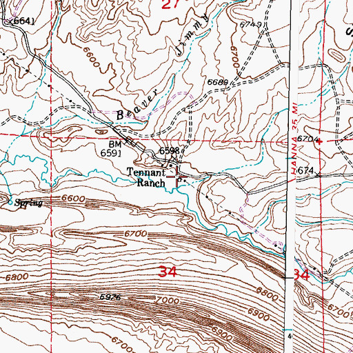 Topographic Map of Tennant Ranch, WY