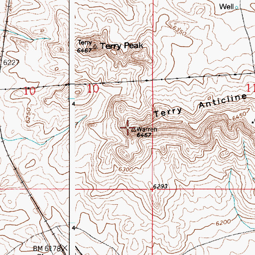 Topographic Map of Terry Anticline, WY