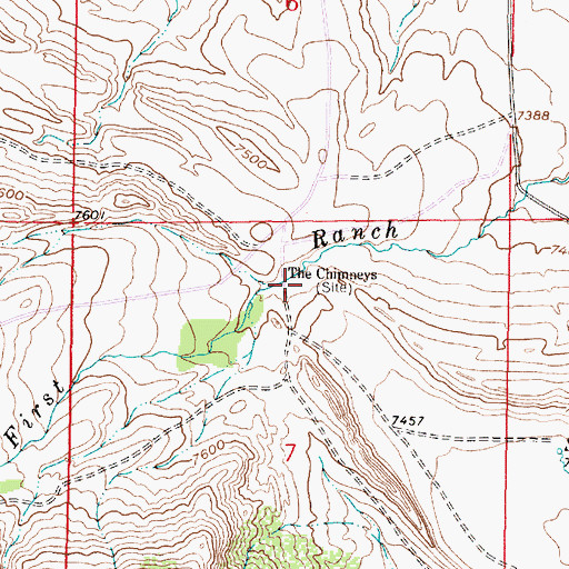 Topographic Map of The Chimneys, WY