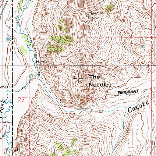 Topographic Map of The Needles, WY