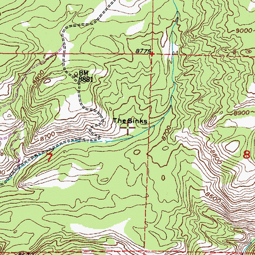 Topographic Map of The Sinks, WY