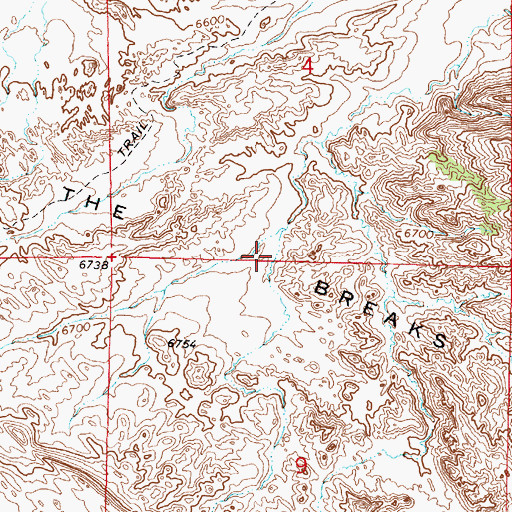 Topographic Map of The Breaks, WY