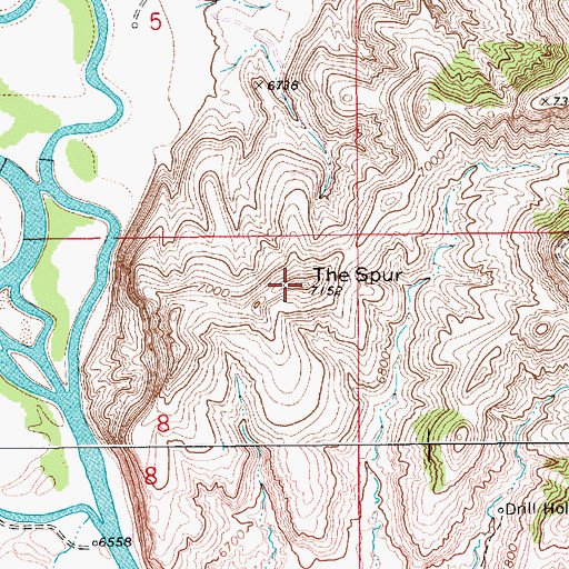 Topographic Map of The Spur, WY