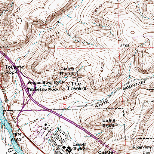 Topographic Map of The Towers, WY