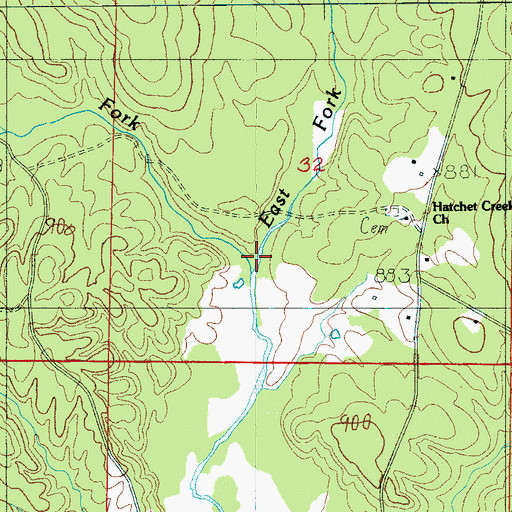 Topographic Map of East Fork Hatchet Creek, AL