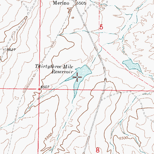Topographic Map of Thirtythree Mile Reservoir, WY