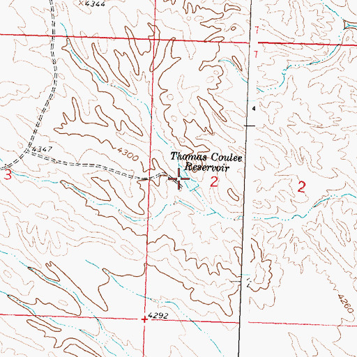Topographic Map of Thomas Coulee Reservoir, WY