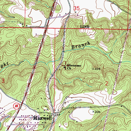 Topographic Map of Ebenezer Church, AL