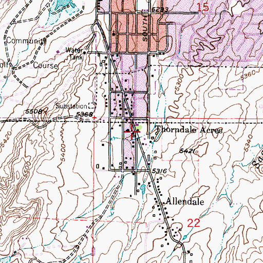 Topographic Map of Thorndale Acres, WY