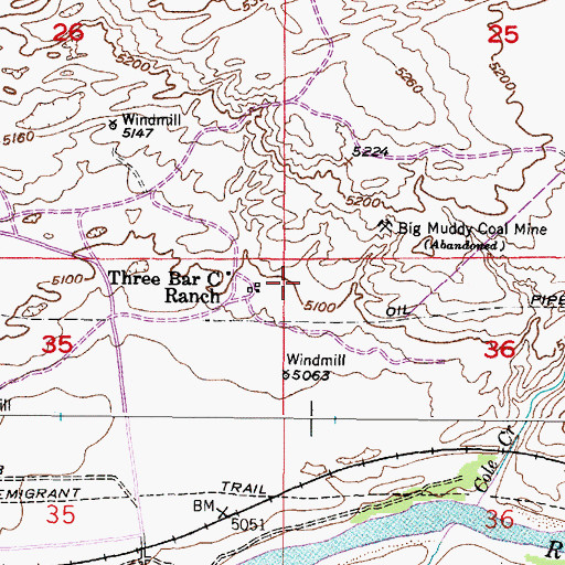Topographic Map of Three Bar C Ranch, WY