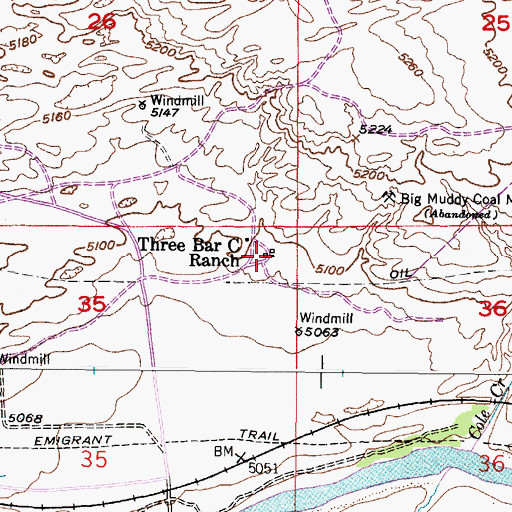 Topographic Map of Three Bar Ranch, WY