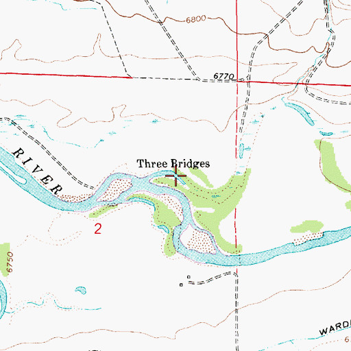 Topographic Map of Three Bridges, WY