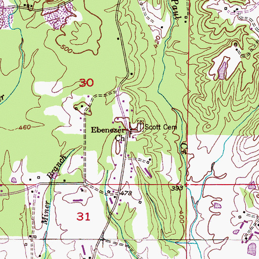Topographic Map of Ebenezer Church, AL
