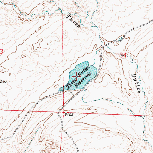 Topographic Map of Three Buttes Reservoir, WY