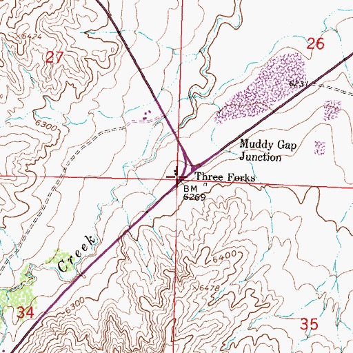 Topographic Map of Three Forks, WY
