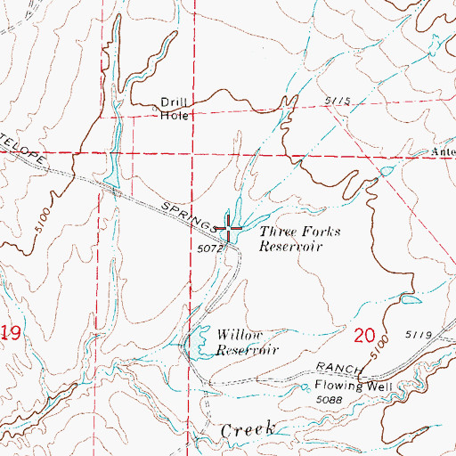 Topographic Map of Three Forks Reservoir, WY