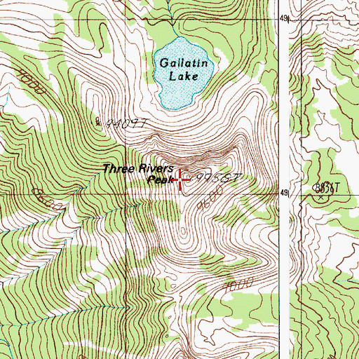 Topographic Map of Three Rivers Peak, WY