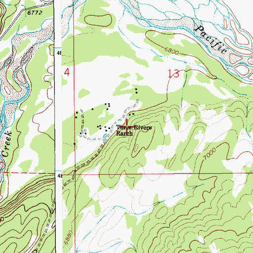 Topographic Map of Three Rivers Ranch, WY