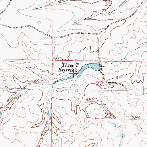 Topographic Map of Three T Reservoir, WY