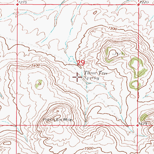 Topographic Map of Three Tree Spring, WY