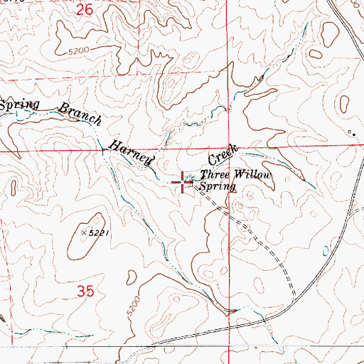 Topographic Map of Three Willow Spring, WY