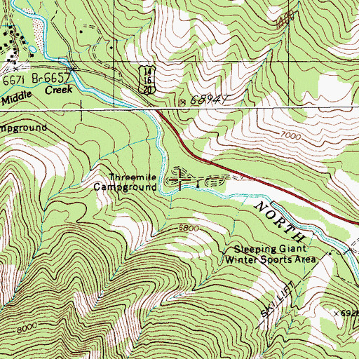 Topographic Map of Threemile Campground, WY