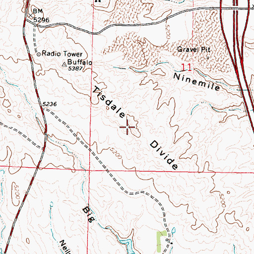 Topographic Map of Tisdale Divide, WY