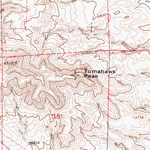 Topographic Map of Tomahawk Peak, WY