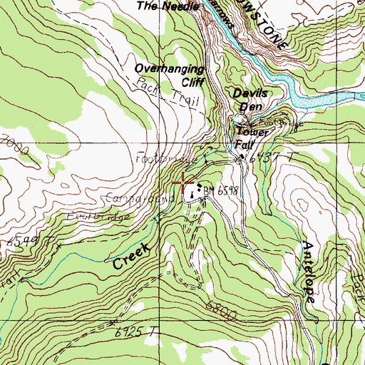 Topographic Map of Tower Fall Campground, WY