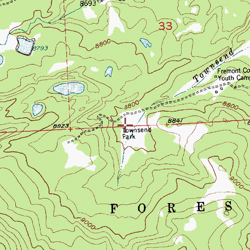 Topographic Map of Townsend Park, WY