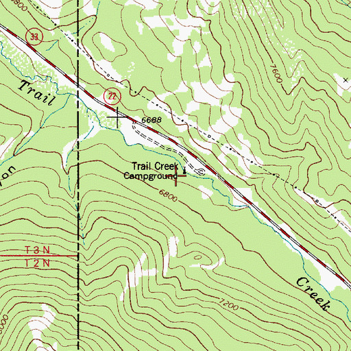 Topographic Map of Trail Creek Campground, WY