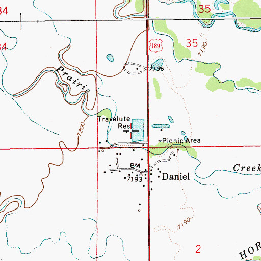 Topographic Map of Travelute Reservoir, WY