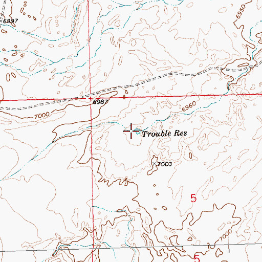 Topographic Map of Trouble Reservoir, WY