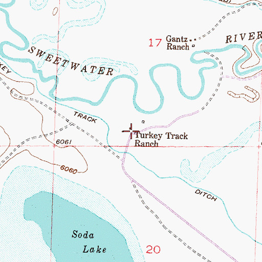 Topographic Map of Turkey Track Ranch, WY
