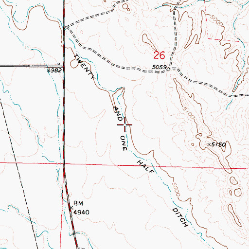 Topographic Map of Twenty and One Half Ditch, WY