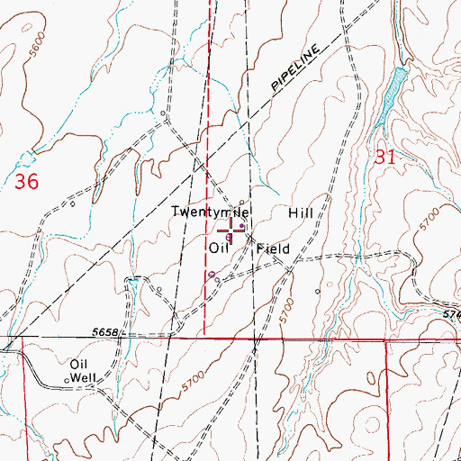 Topographic Map of Twentymile Hill Oil Field, WY