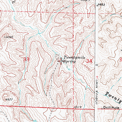 Topographic Map of Twentymile Spring, WY