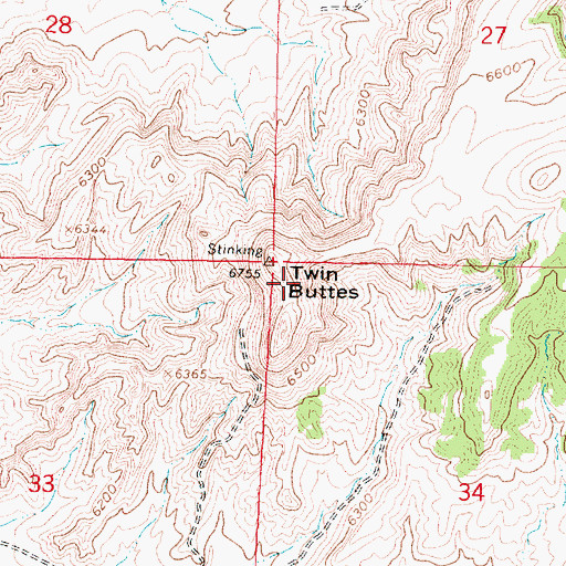 Topographic Map of Twin Buttes, WY